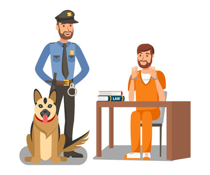 police officer, prisoner, dog in courtroom scene clip art preview