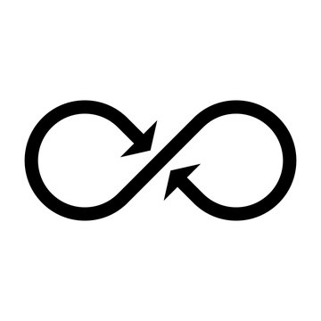 Infinity Symbol Icon With Both Side Arrows. Concept Of Infinite, Limitless And Endless. Simple Flat Black Vector Design Element