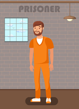 Jailed Man in Prison Cell Flat Poster Template