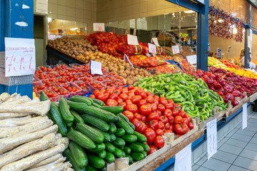 Fresh fruits and vegetables in central market. Budapest, Hungary.