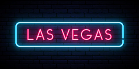 Las Vegas neon sign. Bright light signboard. Vector banner.