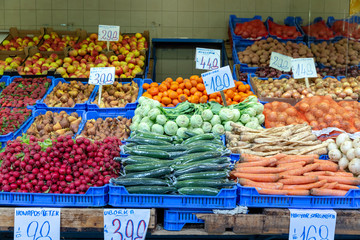 Fresh fruits and vegetables in central market. Budapest, Hungary.