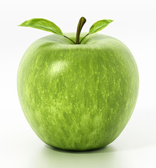 Fresh green apple isolated on white background. 3D illustration