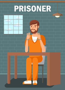 Prisoner Sitting in Jail Cell Flat Poster Template