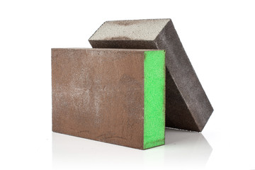 Group of two whole abrasive sponges work item isolated on white background