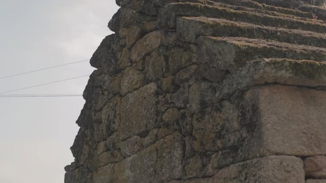 Slide shot of a stone roof of a communal oven in a rural village on a hill Friaes Tras-os-Montes Portugal