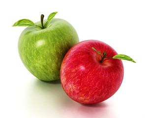 Fresh red and green apples isolated on white background. 3D illustration