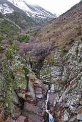 Kshi-Kaindy waterfall in Zhabagly mountains in Aksu-Zhabagly Nature Reserve in the southern province of the Republic of Kazakhstan near the city of Shymkent