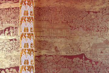 mural painting in a buddhist temple (wat si chum) in lampang (thailand) 