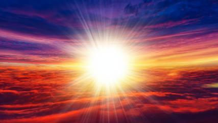 Light in dark sky . beautiful cloud . Dramatic nature background . Sunset or sunrise with clouds, light rays and other atmospheric effect . Light from sky . Religion background .