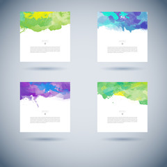Vector set of watercolor background card template