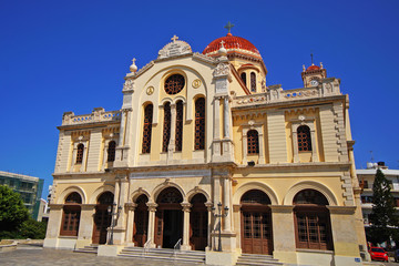 Fototapeta na wymiar Heraklion, Greece, September 25 2018, Exterior view of Saint Minas Cathedral in the historic center