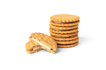 Cookies with milk filling isolated on white background