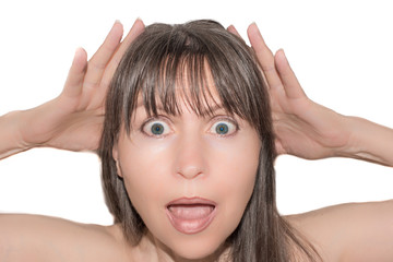 Fototapeta premium Emotion of surprise in a woman's face.