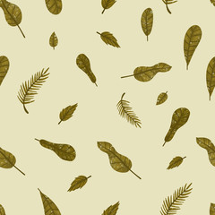 seamless pattern with leafs on yellow background