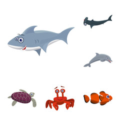 Vector illustration of sea and animal symbol. Set of sea and marine stock symbol for web.