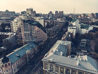 Aerial view of Voronezh downtown with buildings and road, ancient European city