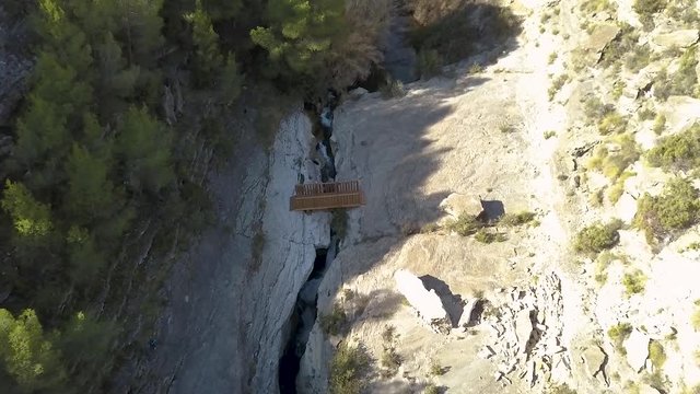 Aereal drone image narrow Bolvonegro at Moratalla, Murcia (Spain)