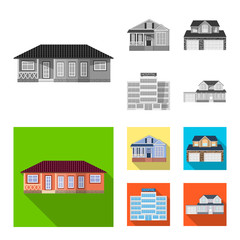 Vector illustration of building and front sign. Collection of building and roof vector icon for stock.