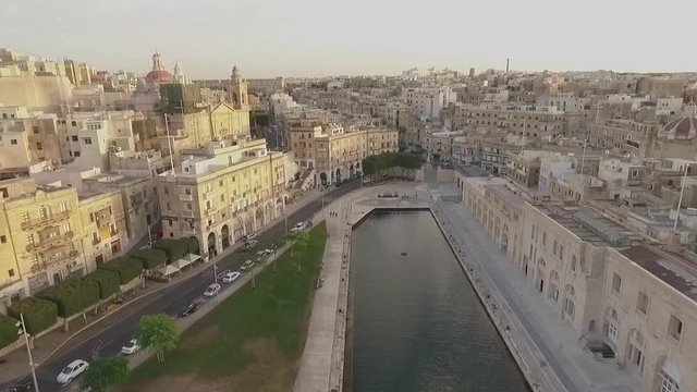 AERIAL: Flying over Bormla in Sunset