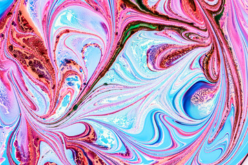 Fototapeta premium Background of red, brown, blue, green ink waves