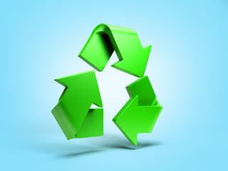 volumetric green recycling sign 3d render on blue gradient