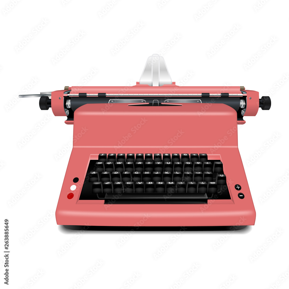Poster red typewriter icon. realistic illustration of red typewriter vector icon for web design isolated on