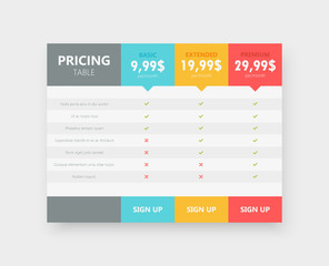 Vector price table tamplate / price list template