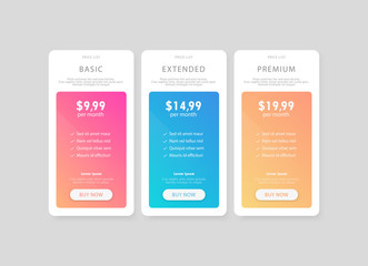 Vector price table tamplate / price list template