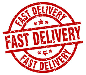 fast delivery round red grunge stamp