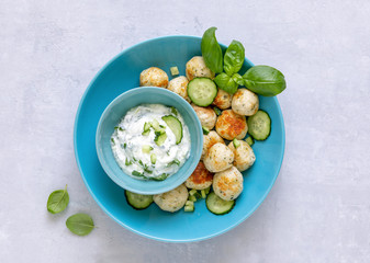 Turkey or chicken Greek meatballs with tzatziki sauce