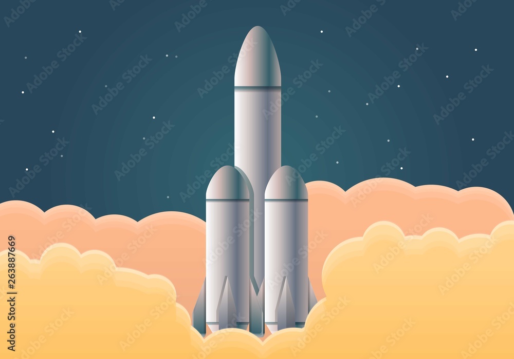 Poster spaceship entering in space concept banner. cartoon illustration of spaceship entering in space vect