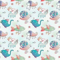 Cartoon animals. Kids wallpaper. Mythic animals.