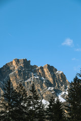 Alps, Dolomites, Italy view of mountains in winter.