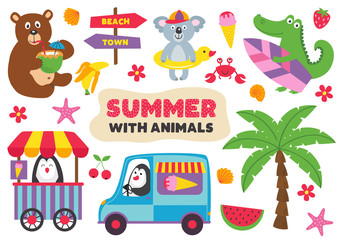 summer with animals part 1  - vector illustration, eps