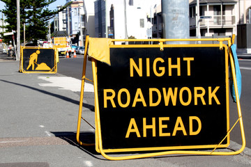 Night Roadwork signage, Australia