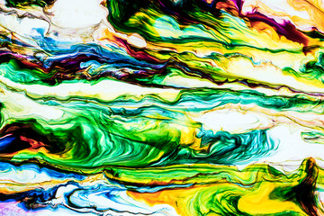 Background of red, pink, yellow, green, brown, blue ink waves