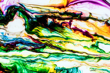 Background of red, pink, yellow, green, brown, blue ink waves