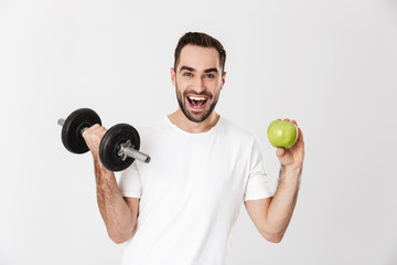Handsome cheerful man wearing blank t-shirt