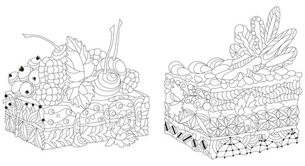 Vector pieces of cake with abstract ornaments.