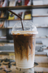 Caramel frappe coffee in the coffee shop.