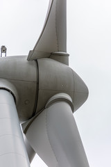 Detailed close up view of a wind turbines