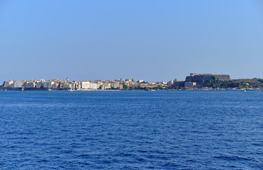 Fototapeta na wymiar View from the Ionian Sea in Corfu Town, Greece