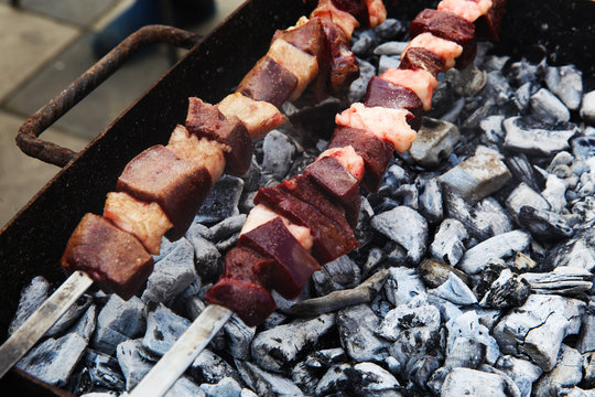 Turkish traditional meal called 'ciger' made by liver on a bbq 