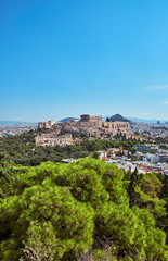 Fototapeta na wymiar Beautiful view of the Acropolis of Athens. The main attraction of the city.