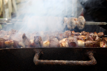 Turkish traditional meal called 'ciger' made by liver on a bbq 