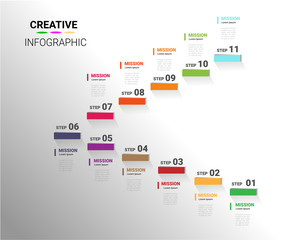Infographic design template with numbers 11 option for Presentation infographic, Timeline infographics, steps or processes. Vector illustration.