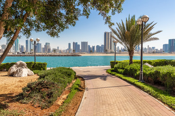 Beautiful park footpath along the city beach.