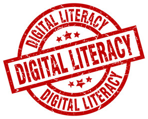 digital literacy round red grunge stamp