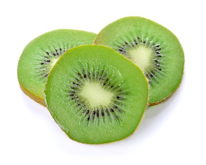  slices of kiwi fruit isolated on white background.